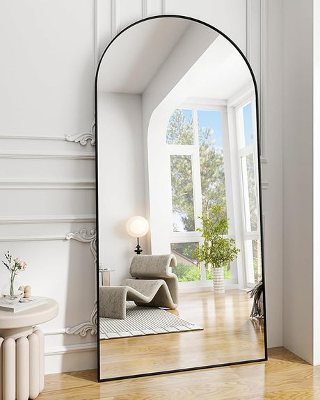 34"x76" Arched Full Length Mirror, Black Large Floor Mirror with Aluminum Alloy Frame Standing Hanging or Leaning Wall-Mounted Mirror