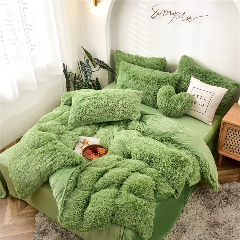 Plush Shaggy Duvet Cover Set Queen Luxury Fluffy Faux Fur Comforter Cover Set Ultra
