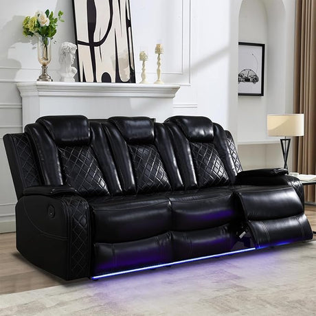 Leather Recliner Sofa Set with LED Lights,Power Reclining Sofa and Loveseat Set