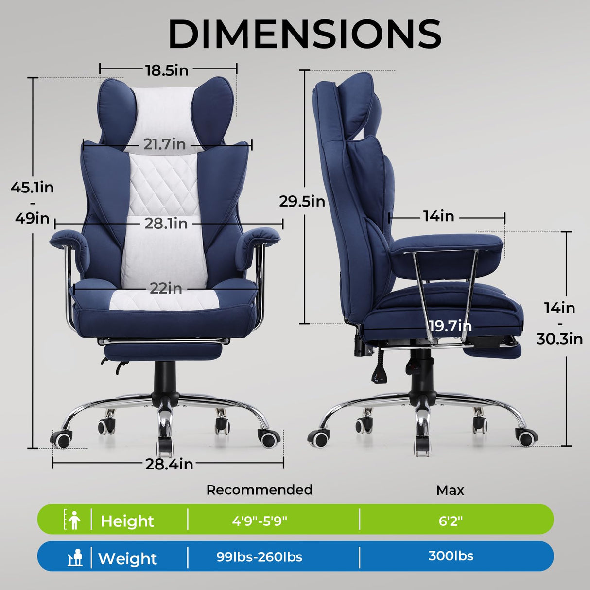 Ergonomic Gaming Chair with Pocket Spring Lumbar Support and Footrest