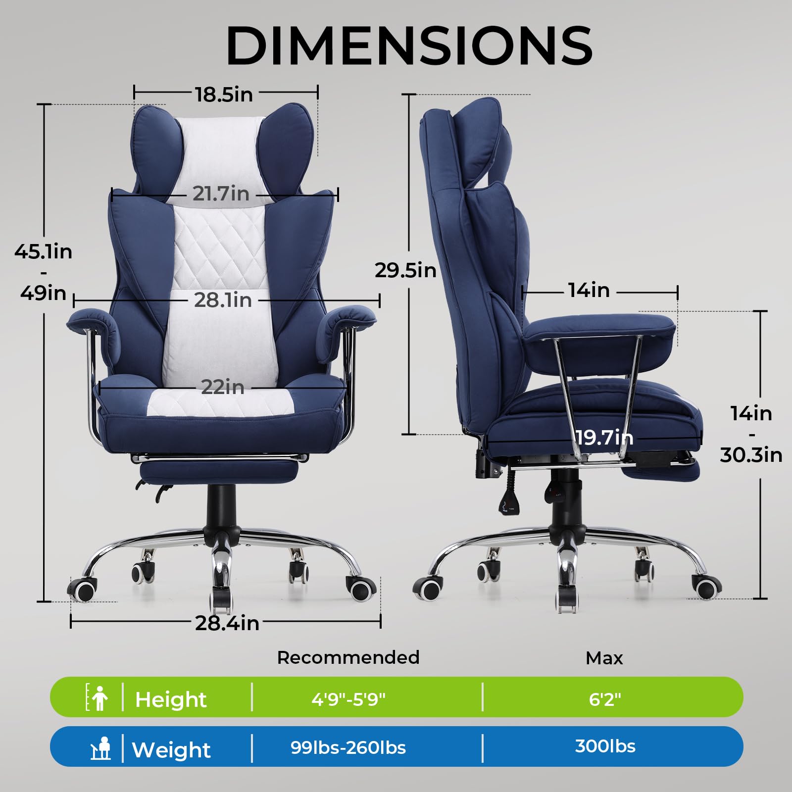 Ergonomic Gaming Chair with Pocket Spring Lumbar Support and Footrest