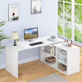 White L Shaped Desk with Shelf, Reversible Modern Home Office Desk Workstation