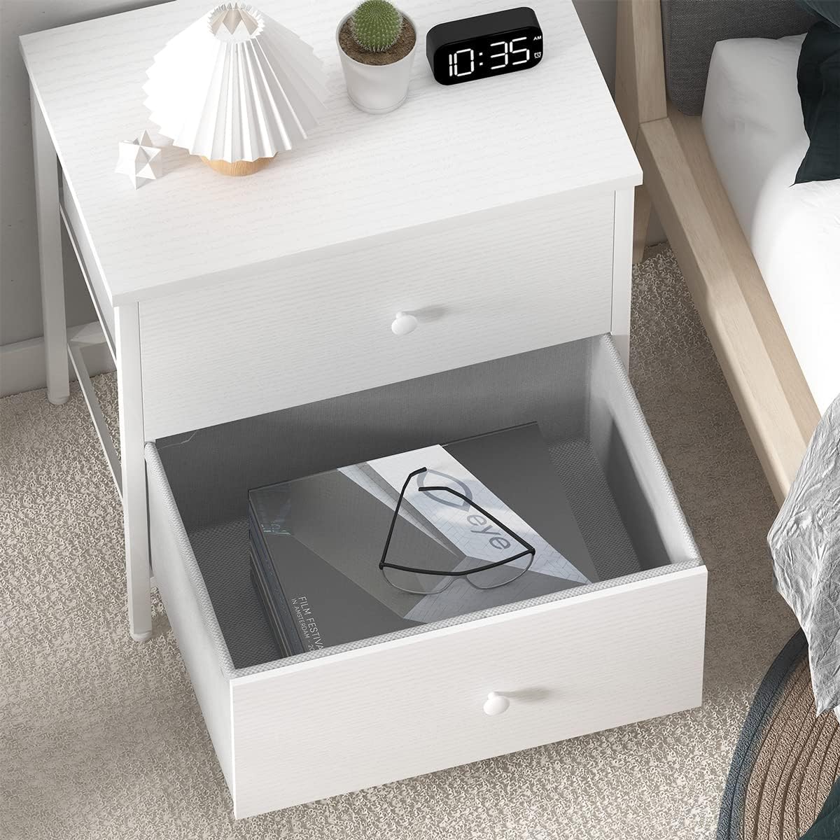 White Nightstands Set of 2, 2 Drawer Dresser