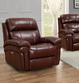 Leather Chair | Adjustable Headrest USB Ports Power Recliner, Apartment Sized, Deep Brown