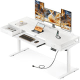 Electric Standing Desk with Drawers & Keyboard Tray, 55 Inch Height Adjustable Desk