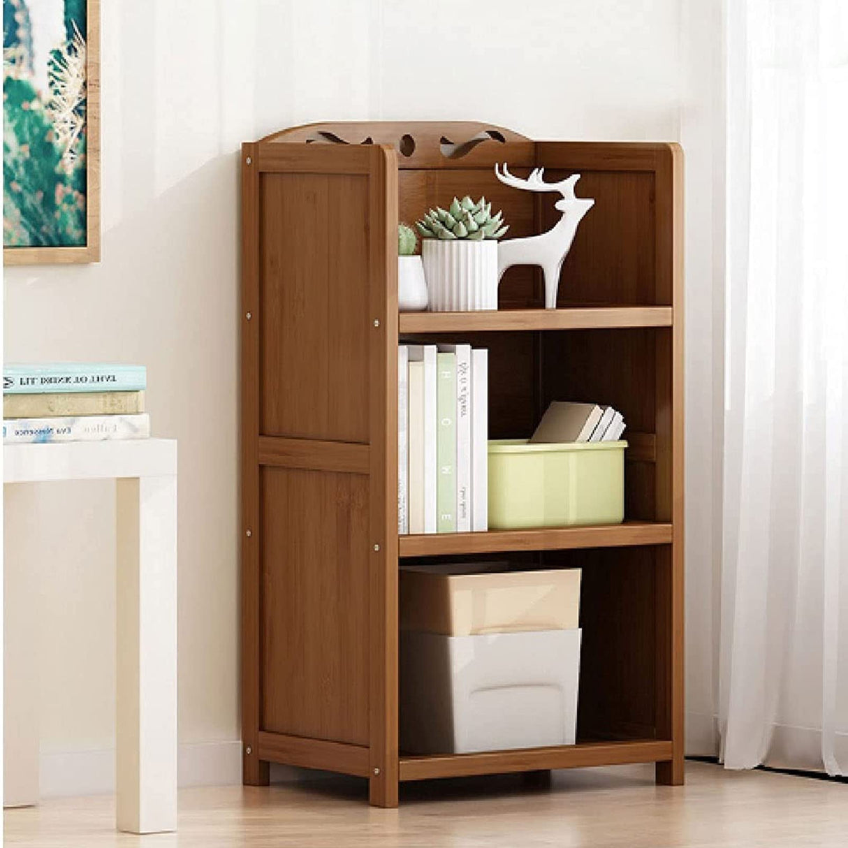 Household Wooden Bookcase - Floor-standing 3-tier Bookshelf, Office Supplies Storage Rack