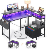 Small Computer Desk with File Drawer Cabinet, L Shaped Office Desk with Printer Stand & Monitor Stand