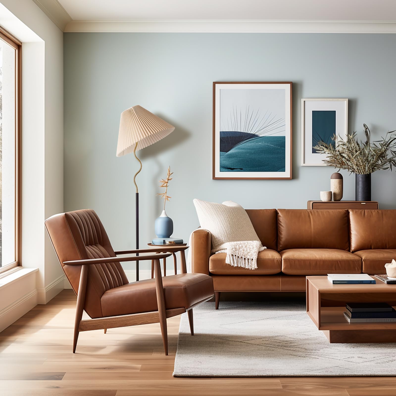 Modern Pleated Floor Lamp with Adjustable Beige Shade