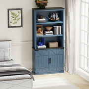 5 Tier Farmhouse Book Shelf with Storage Cabinet, Bookcase with Doors and shelves,