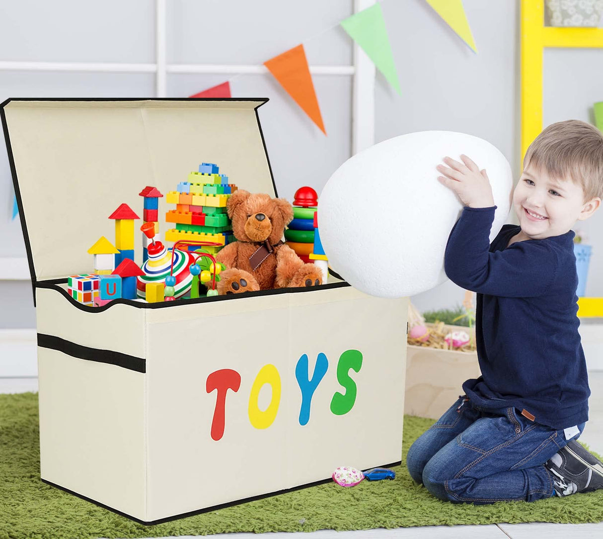 Toy Box Chest, Collapsible Sturdy Storage Bins with Lids, Extra Large Kids Toy Storage Organizer