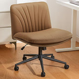 Armless-Office Desk Chair with Wheels: PU Leather Cross Legged Wide Chair