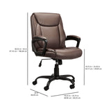 Classic PU Padded Mid-Back Office Chair with Armrests - Brown