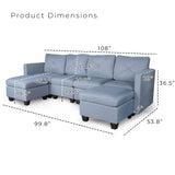 Modern Linen Fabric U-Shaped 6 Seat Sectional Sleeper Couch with Reversible Chaise