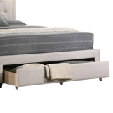 BM300216 Buk Upholstered Tufted Bed with Storage & Nailhead Trim Ivory - Full Size