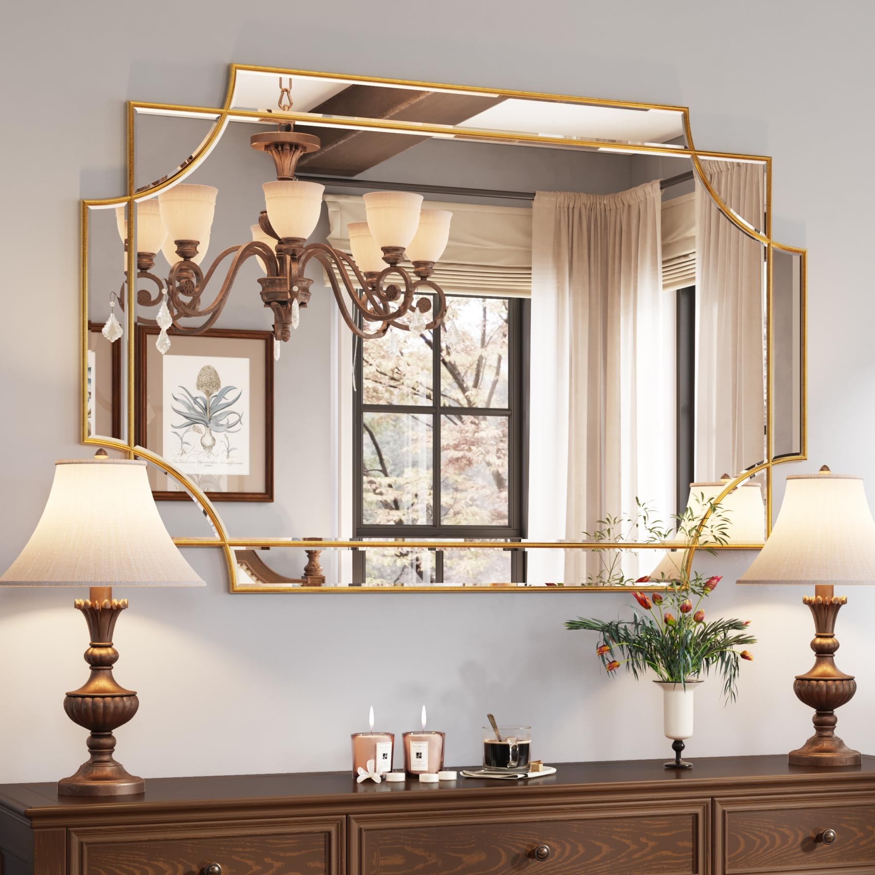 Large Gold Mirror for Wall, Modern Decorative Mirror