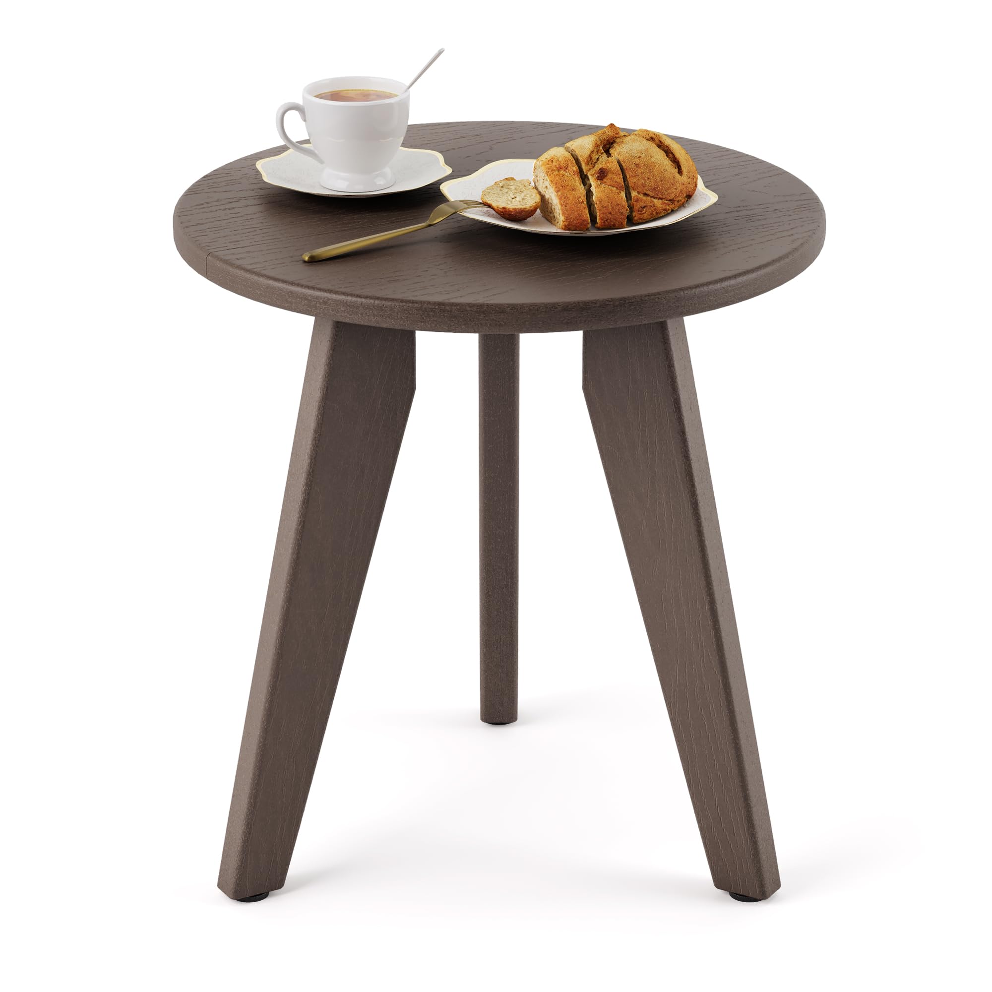 Homenjoy Outdoor Side Table, HDPE Outdoor Table, Small Round Side Table Weather - Resistant, Outdoor Side Tables for Patio, Porch,Deck,End Table for Plant Stand, Dark Brown - Bircata