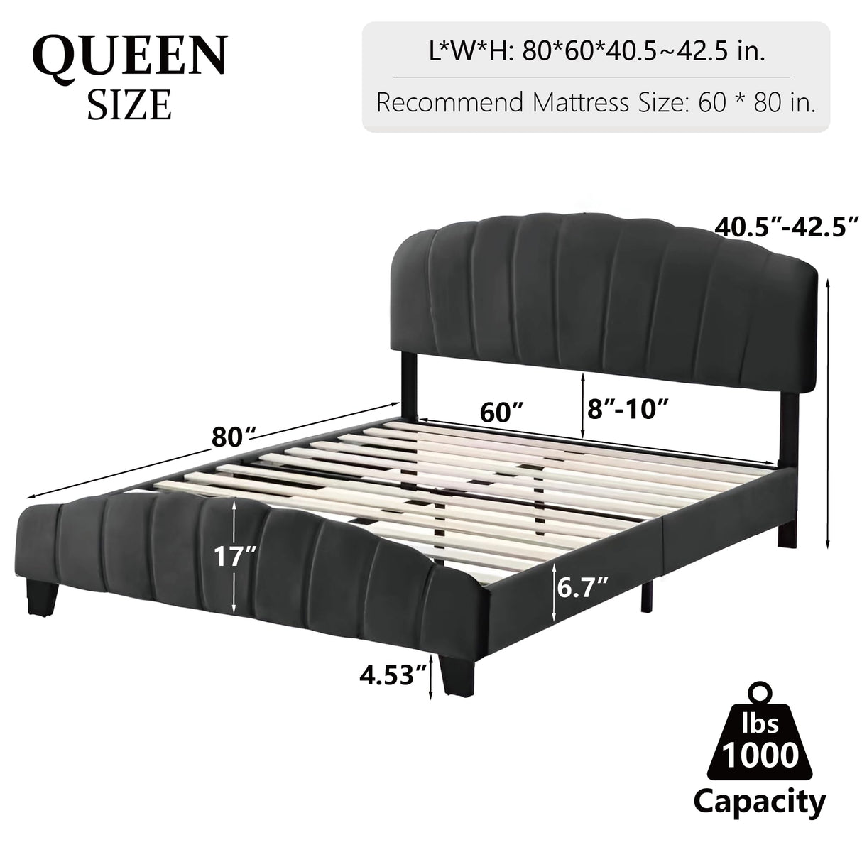 Full Size Bed Frame with Headboard for Adjustable Bed, Upholstered Platform Double Bed