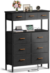 Dresser with Charging Station, 52 Inches Tall Dresser for Bedroom with 9 Storage Drawers