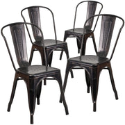 Luke Commercial Grade 4 Pack Black-Antique Gold Metal Indoor-Outdoor Stackable Chair