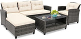 4 Pieces Patio Furniture Set Outdoor PE Wicker Sectional Sofa Set with Corner Sofa
