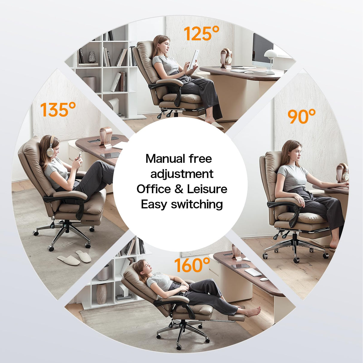 Executive office chair, Desk chairs with footrest, Fully reclining office chair 90° - 160°