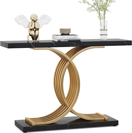 Console Table with Geometric Frame, 40 Inch Entryway Sofa Table Narrow Long,