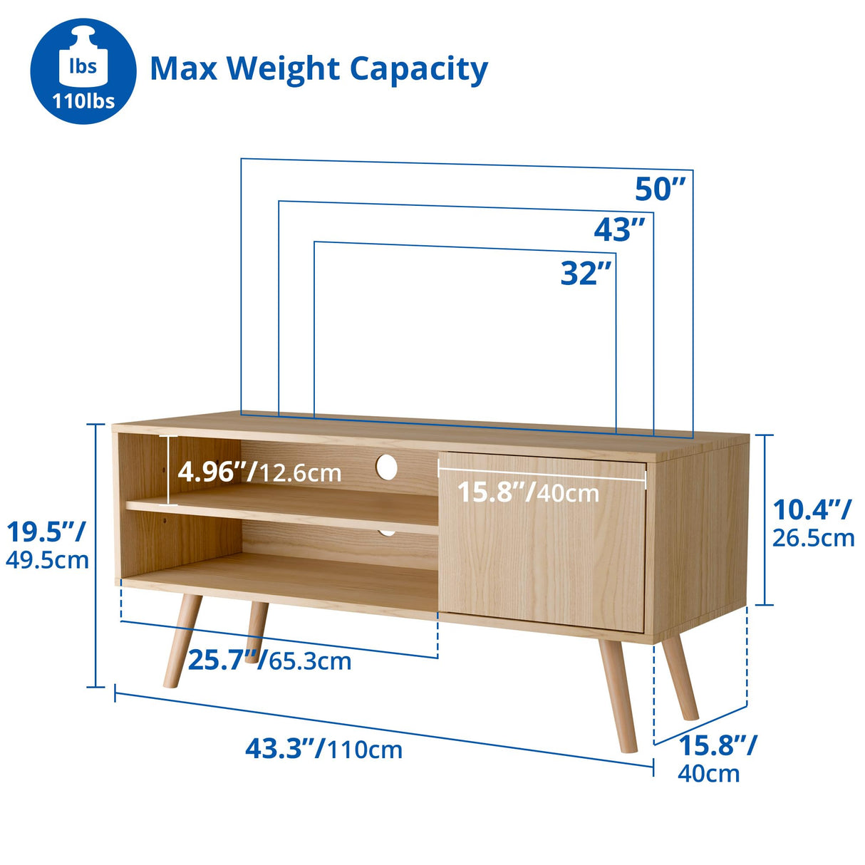 TV Stand for 50 Inch TV, Mid Century Modern Entertainment Center