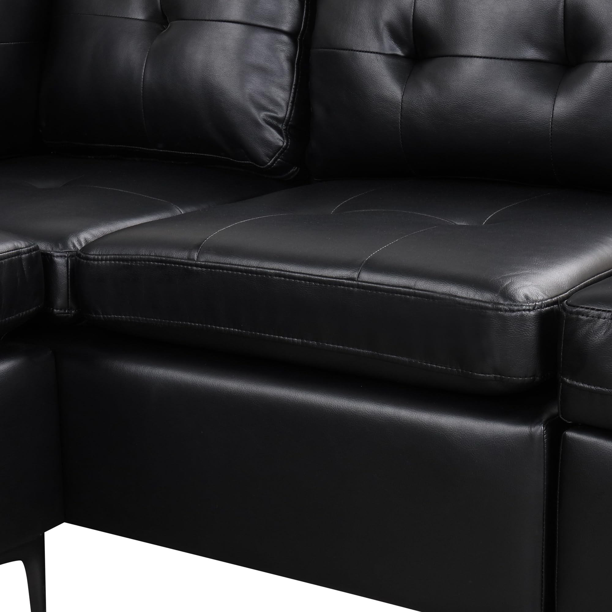 L-Shaped Pu Leather Sofa with 2 Movable Storage Ottoman, Modern Sectional Sofa