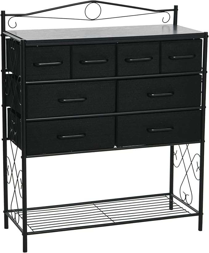 Victoria Dresser Nightstand Storage Organizer with 4 Brown Drawers Black Metal Frame and Mid Century