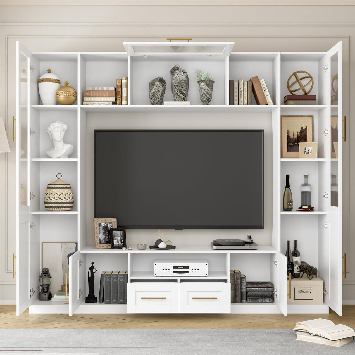 Entertainment Wall Unit for Living Room with Storage Bridge, Modern TV Stand