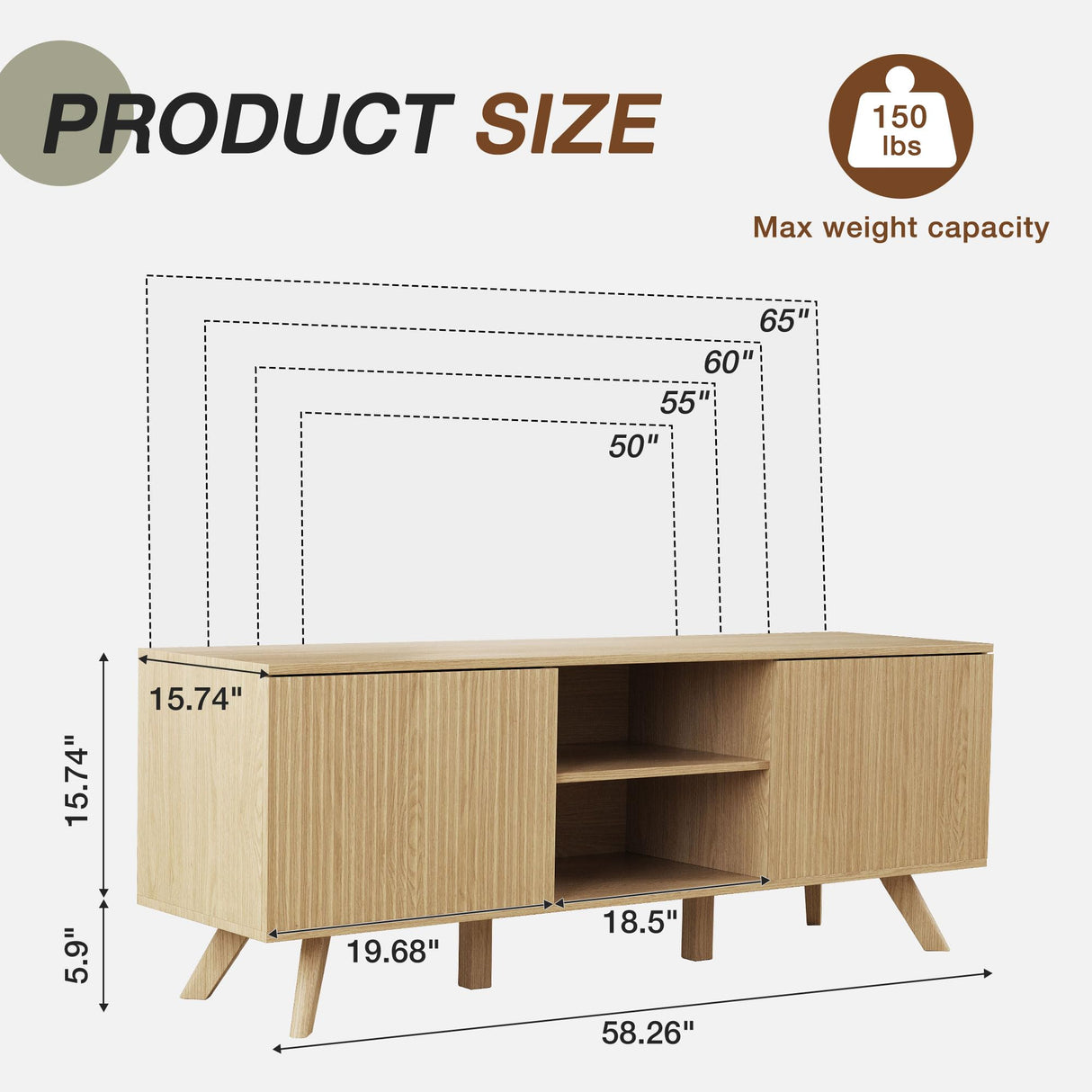 Mid-Century Modern TV Stand for TV up to 65”, Farmhouse Entertainment Center