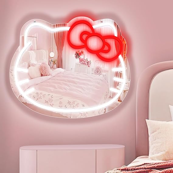 Hello Kit Vanity Mirror with Light, Dimmable LED Anime Neon Sign