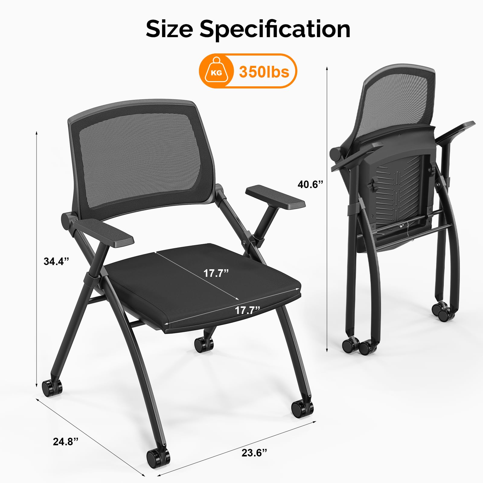 6 Pack Stackable Conference Room Chairs with Wheels, Folding Office Chair