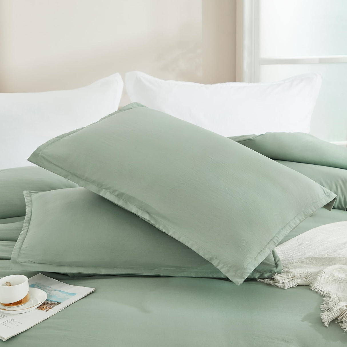 Sage Green California King Comforter Set - 7 Pieces Bed in a Bag Cal King Bedding