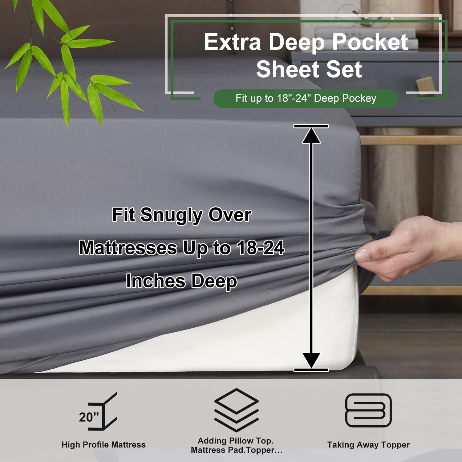 Deep Pocket Queen Sheets, Rayon Derived from Bamboo, Extra Deep Pocket up to