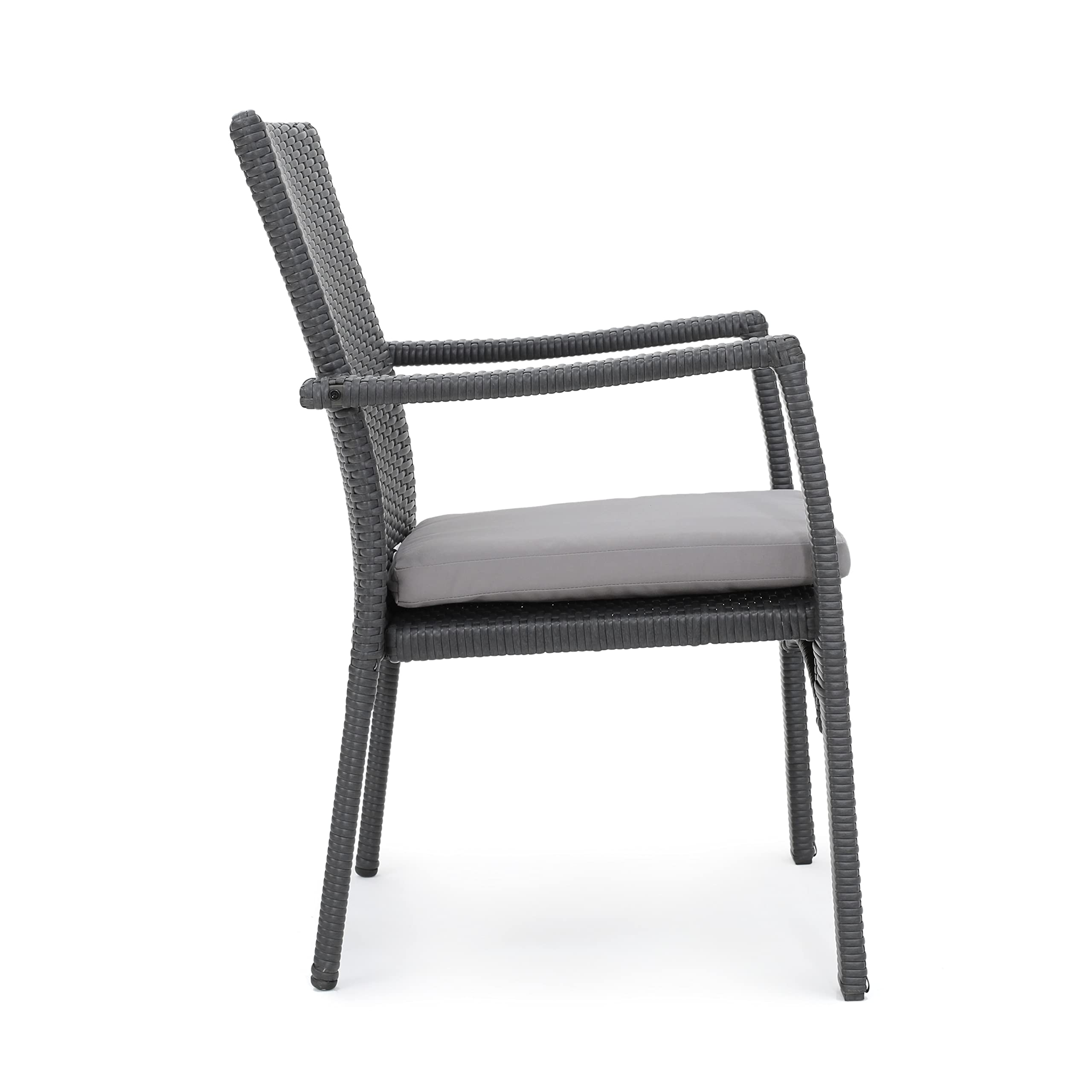 Corsica Outdoor Wicker Dining Chairs with Cushions, 2-Pcs Set, Grey