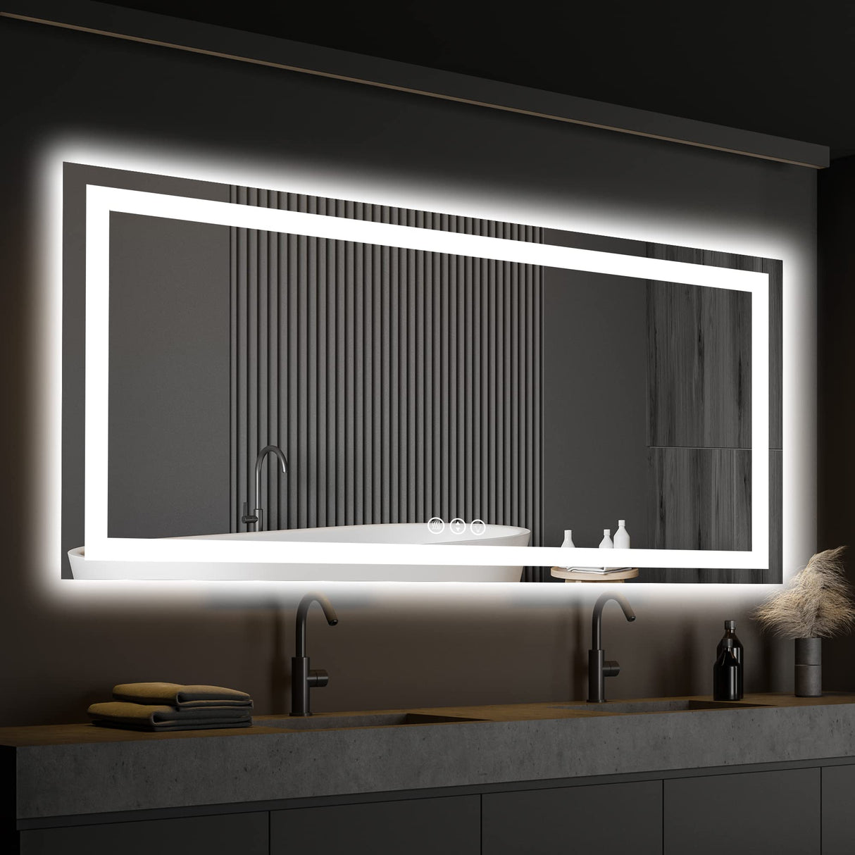 55''x30'' Large led Lighted Bathroom Mirror Front and Backlight Mirror for Wall LED