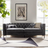 84" W Faux Leather Sofa Couch with Metal Legs, Button-Tufted 3-Seater Sofa