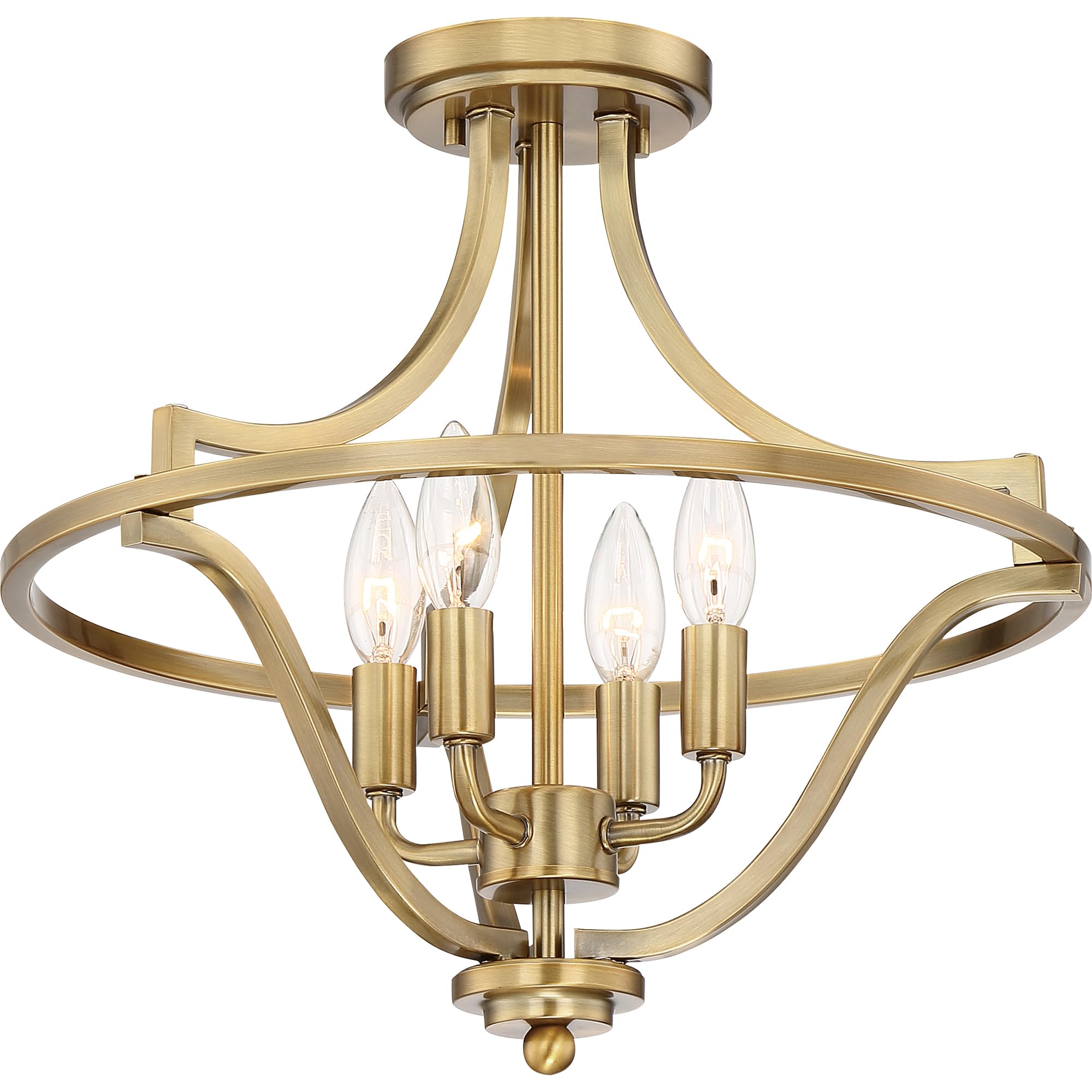 Harvel Semi-Flush Mount Ceiling Light - 16 Inch 4-Light Weathered Brass Chandelier