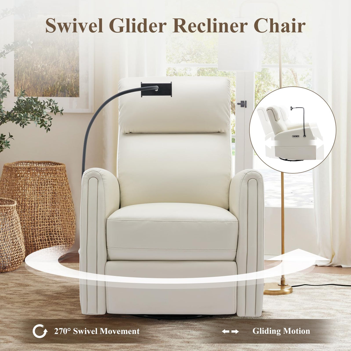 270° Power Swivel Glider Recliner Chair with Removable Mobile