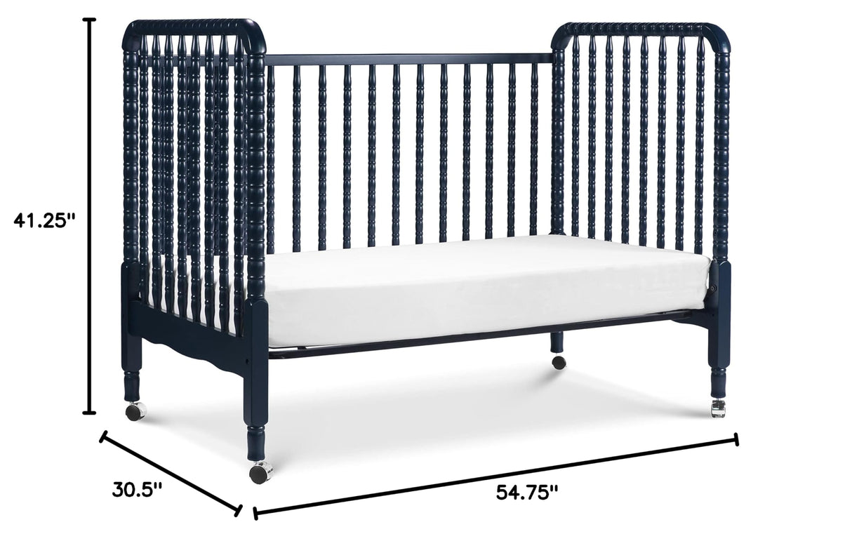 DaVinci Jenny Lind 3-in-1 Convertible Crib in Navy, Removable Wheels, Greenguard Gold Certified