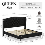 Queen Bed Frame with Upholstered Velvet Headboard - Black