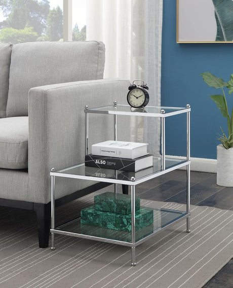 Royal Crest 3 Tier Step End Table, Clear Glass / Chrome Frame