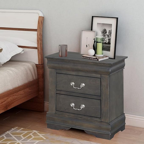 Nightstand with 2 Drawers Traditional Rectangular Side Table, Bedside Table with Metal