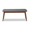 Flora II Mid-Century Dining Bench Dark Grey Fabric Upholstered Medium Oak Finished Wood Dining Bench