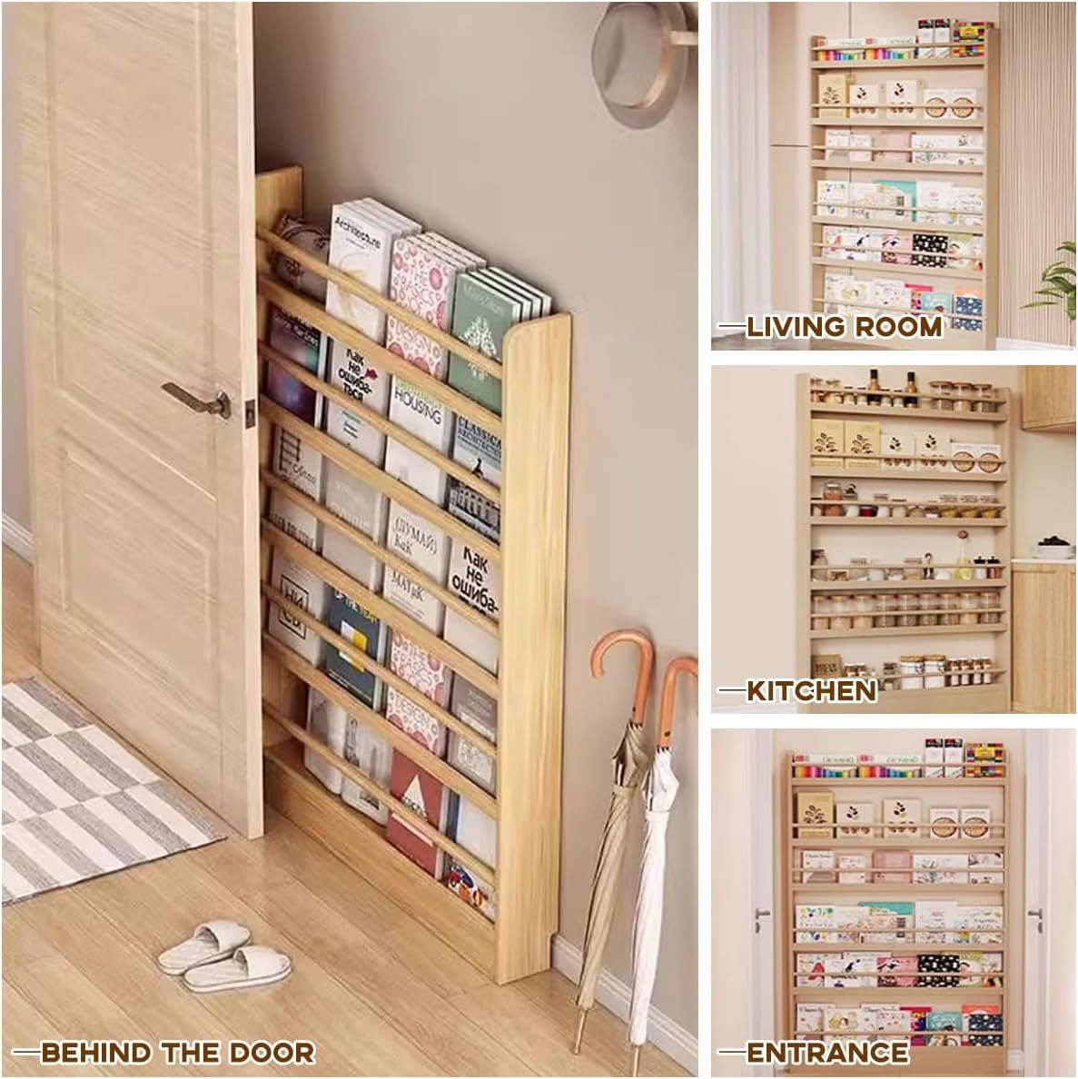 Bookshelf, Tall Narrow Book Shelf, Behind Door 3-6 Tier Wall Bookcase for Bedroom