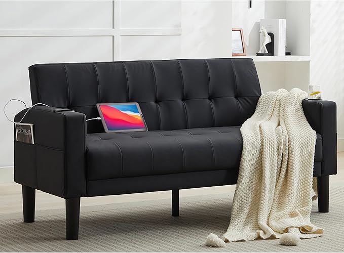 Sofa Couch 62" W Loveseat w/ 2 USB Charger Ports & 2 Cupholder