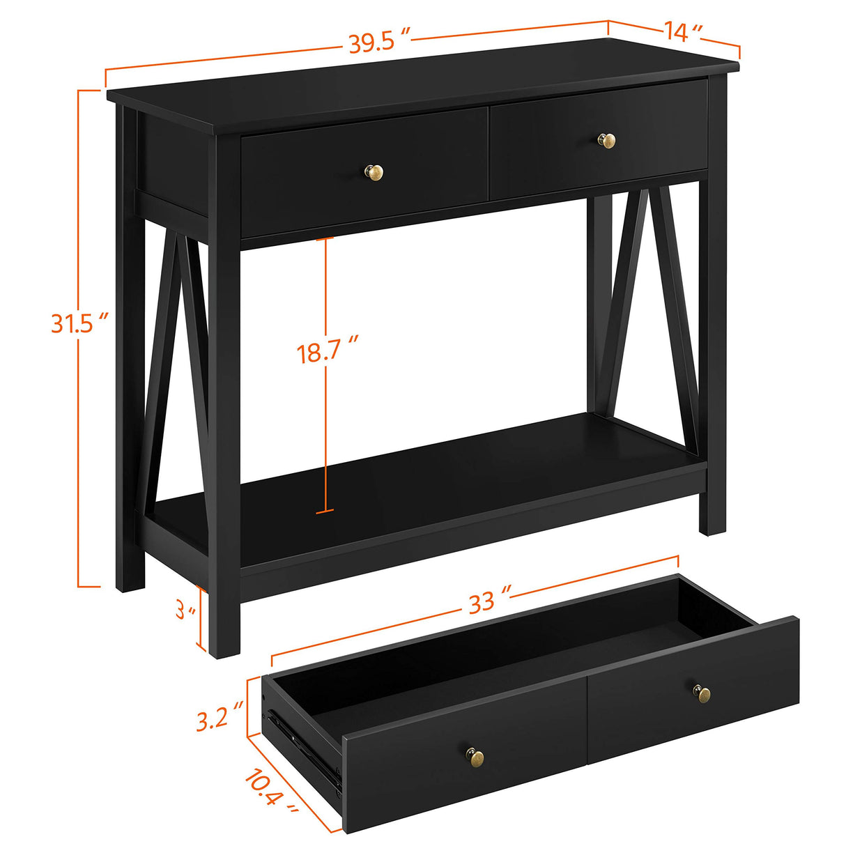 Modern Sofa/Couch Table, 2 Tier Console Table with 1 Drawer and Storage Shelf