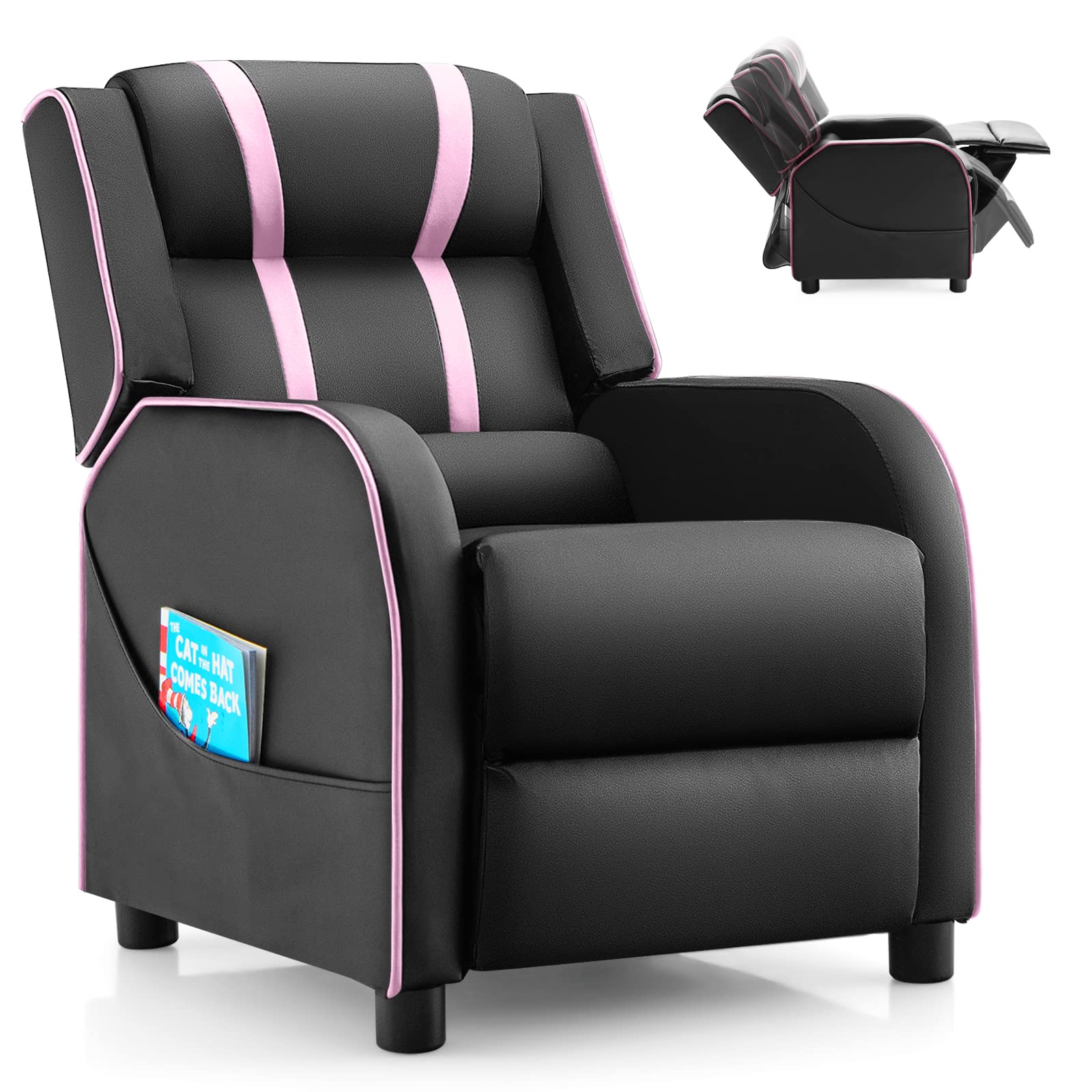 Kids Recliner, Gaming Recliner Chair w/Side Pockets, Footrest