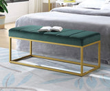 Emerald Velvet Upholstered End of Bed Bench with Metal Frame, Modern Tufted Channel